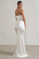White Strapless Maxi Dress With Split